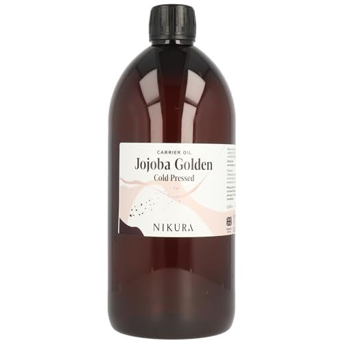 Nikura Jojoba Oil Golden - 1 Litre | For Skin, Hair Care, Soap Making, Body and Face | Moisturising, Hydrating & Nourishing | Vegan & UK Made | BPA Free